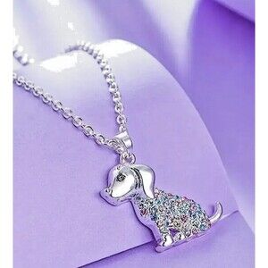 RAINBOW Rhinestones Puppy Dog Necklace Women Men Teens